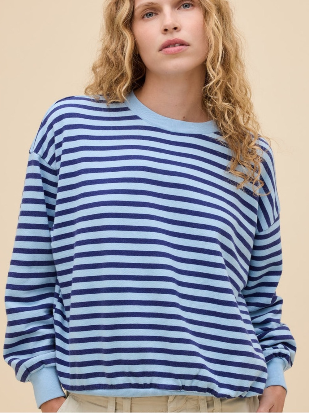 Daydreamer LA Airy Blue Stripe Terry Sweatshirt – Small